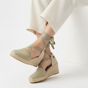 Viscata Khaki Espadrilles Canvas Wedge Shoes Sage Green EU 37 Ankle Wrap Sandals